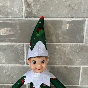 Green Christmas Print Elf Doll, Posable Holiday Elves